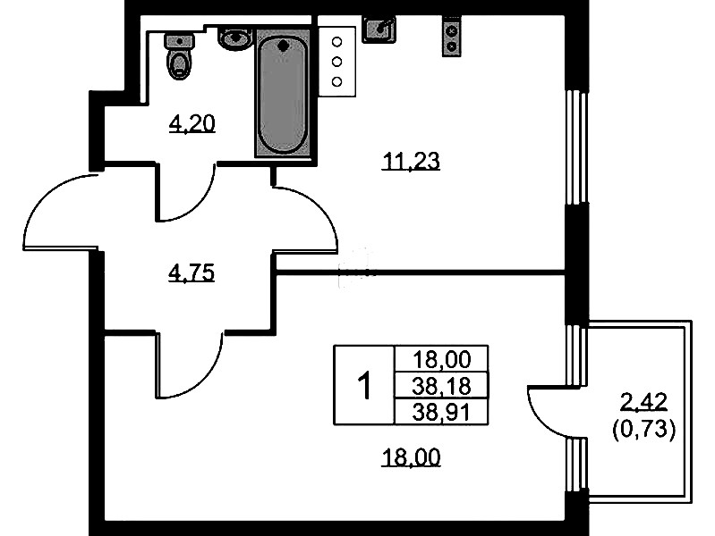 1-комнатная квартира 38.91 м², 5/11 эт., ЖК «Новое Колпино»